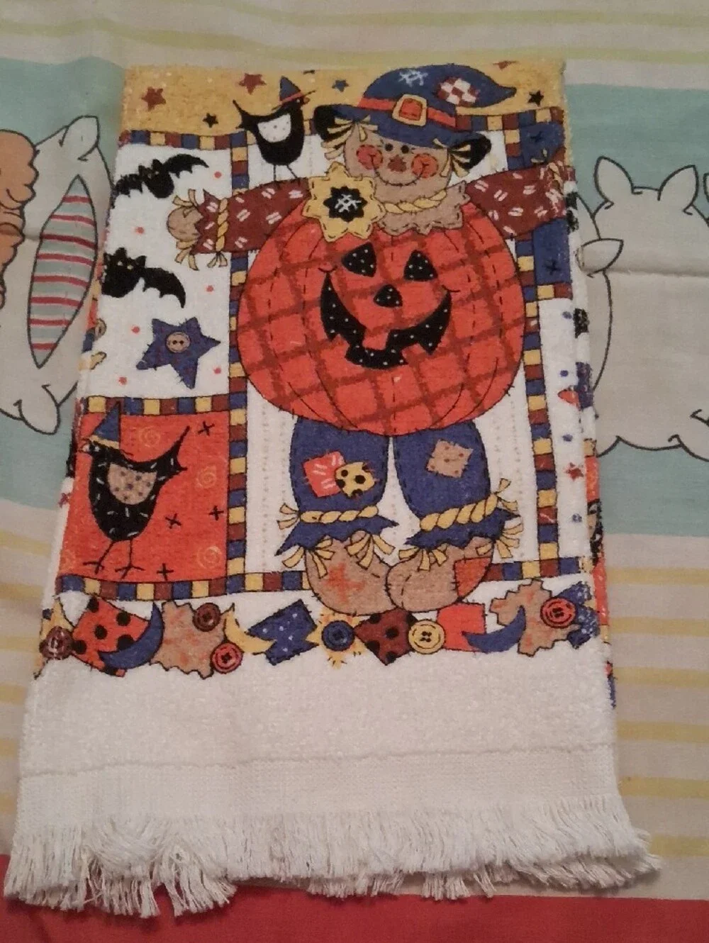Vintage,Halloween Kitchen Towels and Pot Holder Sets - Orange,Black,Purple🍁🍂🎃